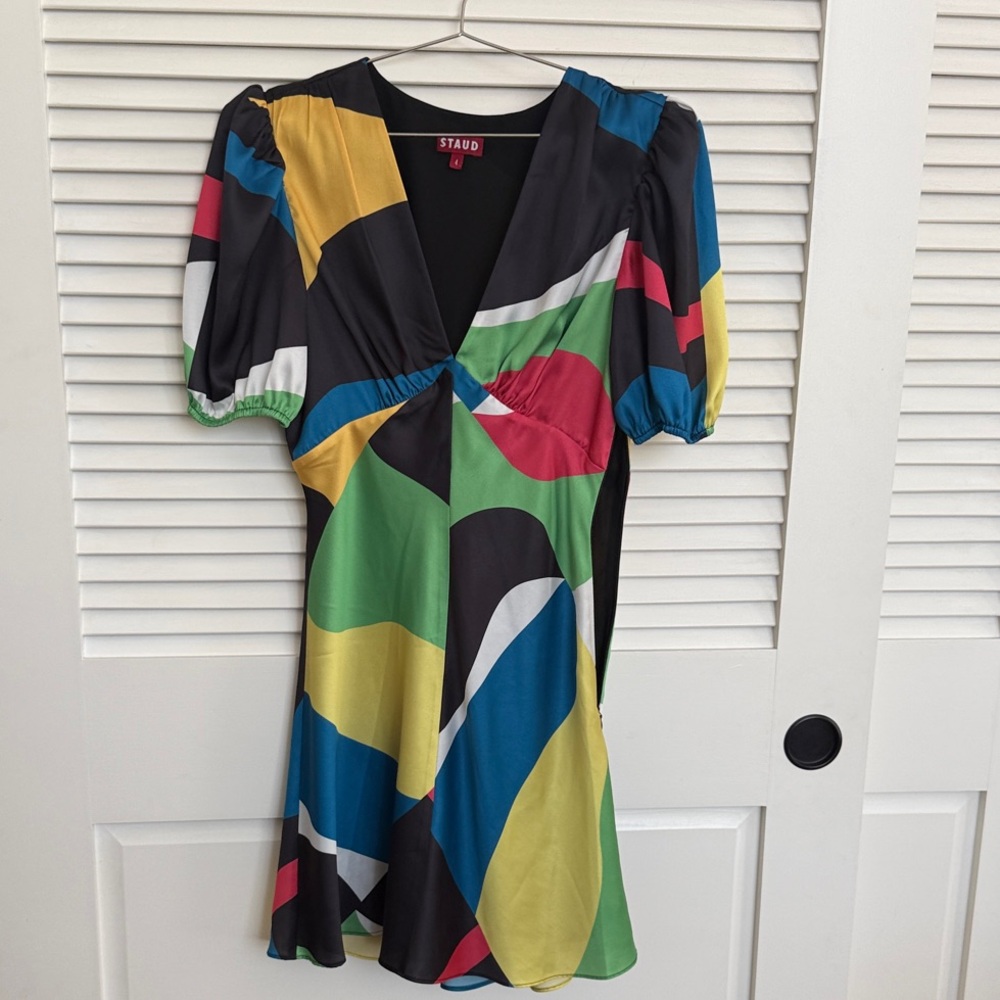 STAUD Mini Milla Dress – Marble Wave Print – Size 4 - Picture 4 of 9